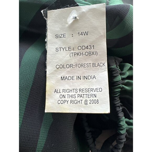 NWT Bella Blue Green Black Dress Midi Sheer Long Sleeves Abstract Pattern 14W - Picture 5 of 6